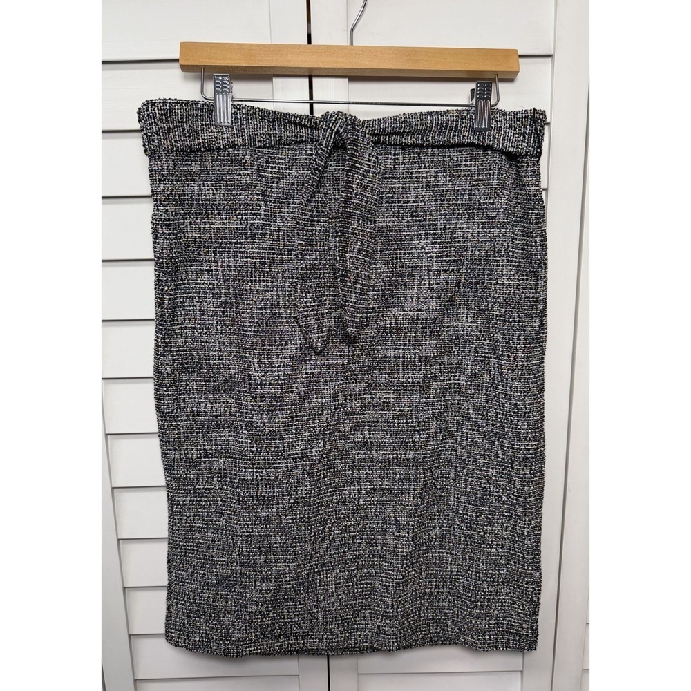 LOFT Tweed Belted Pull On Knee Length Pencil Skirt Women's Size Large NWT